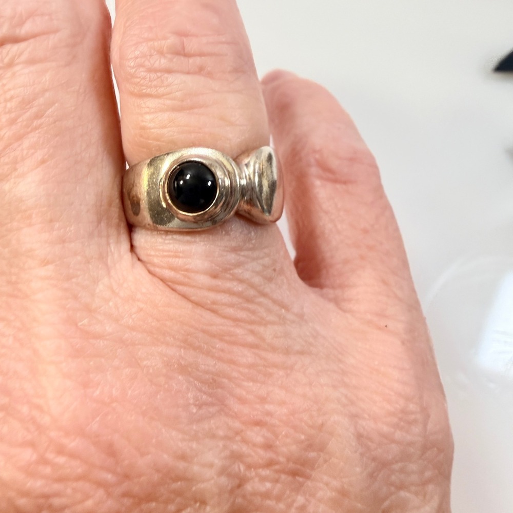 Sterling Silver 925 Black Onyx Ring Modernist Artisan Statement Size 6.25